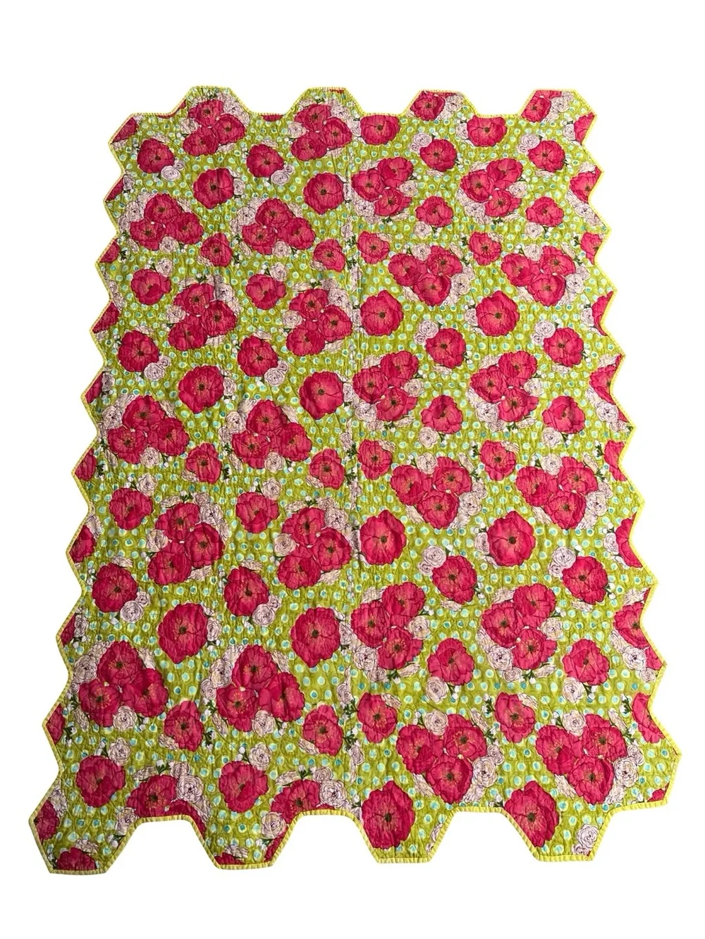 Handmade Modern Hexagon Floral Quilt Throw Blanket 76x51 Cottagecore Boho Quilt